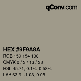 カラーコード: HEX #9F9A8A | qconv.com