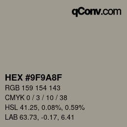 Farbcode: HEX #9F9A8F | qconv.com