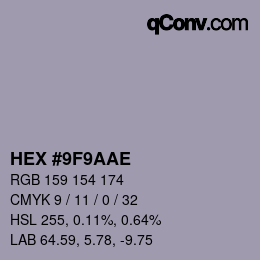 Color code: HEX #9F9AAE | qconv.com