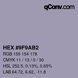 颜色代码: HEX #9F9AB2 | qconv.com