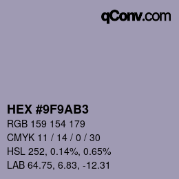 颜色代码: HEX #9F9AB3 | qconv.com
