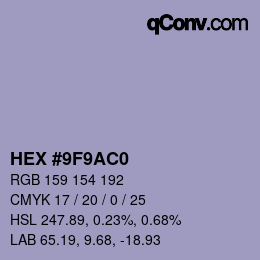 Color code: HEX #9F9AC0 | qconv.com