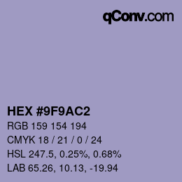 颜色代码: HEX #9F9AC2 | qconv.com