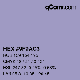 颜色代码: HEX #9F9AC3 | qconv.com