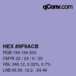 Color code: HEX #9F9ACB | qconv.com