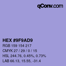 Color code: HEX #9F9AD9 | qconv.com