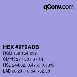 颜色代码: HEX #9F9ADB | qconv.com