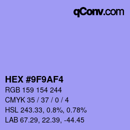 颜色代码: HEX #9F9AF4 | qconv.com