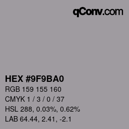 Color code: HEX #9F9BA0 | qconv.com