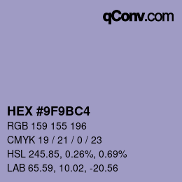 カラーコード: HEX #9F9BC4 | qconv.com