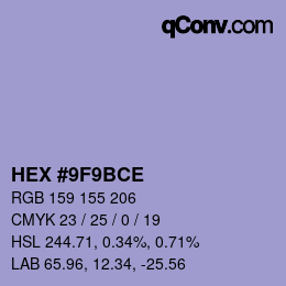 Color code: HEX #9F9BCE | qconv.com