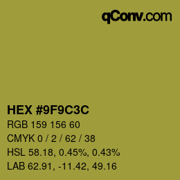 カラーコード: HEX #9F9C3C | qconv.com