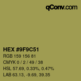 Color code: HEX #9F9C51 | qconv.com