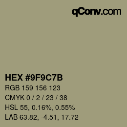 Color code: HEX #9F9C7B | qconv.com
