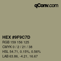 Color code: HEX #9F9C7D | qconv.com