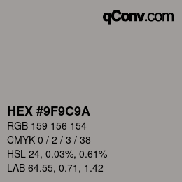 Color code: HEX #9F9C9A | qconv.com