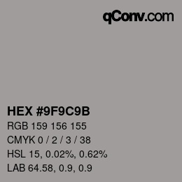 Color code: HEX #9F9C9B | qconv.com
