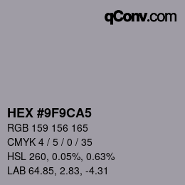 颜色代码: HEX #9F9CA5 | qconv.com