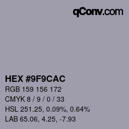 Color code: HEX #9F9CAC | qconv.com