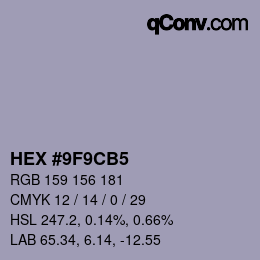 Color code: HEX #9F9CB5 | qconv.com