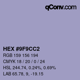 カラーコード: HEX #9F9CC2 | qconv.com