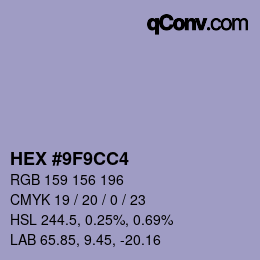 颜色代码: HEX #9F9CC4 | qconv.com