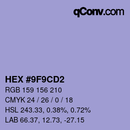 Color code: HEX #9F9CD2 | qconv.com