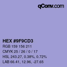 颜色代码: HEX #9F9CD3 | qconv.com