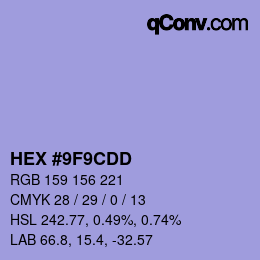 カラーコード: HEX #9F9CDD | qconv.com