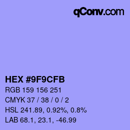Color code: HEX #9F9CFB | qconv.com