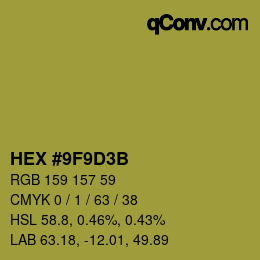 Color code: HEX #9F9D3B | qconv.com