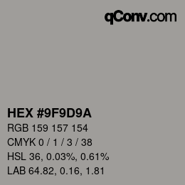 Color code: HEX #9F9D9A | qconv.com