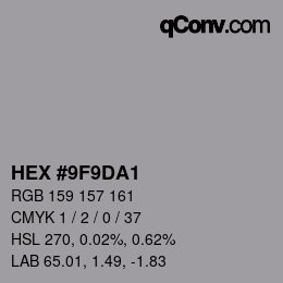 颜色代码: HEX #9F9DA1 | qconv.com