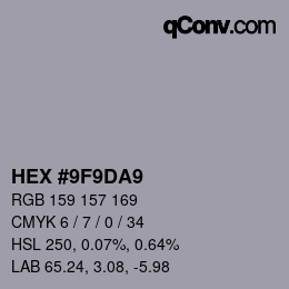 颜色代码: HEX #9F9DA9 | qconv.com