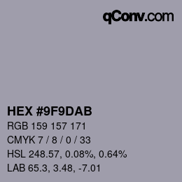 Color code: HEX #9F9DAB | qconv.com
