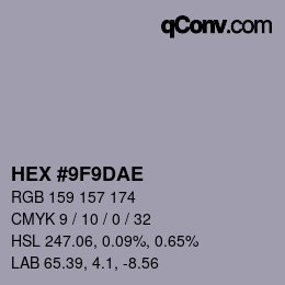 Color code: HEX #9F9DAE | qconv.com