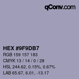 Color code: HEX #9F9DB7 | qconv.com