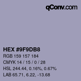 Color code: HEX #9F9DB8 | qconv.com