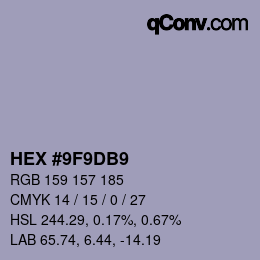 カラーコード: HEX #9F9DB9 | qconv.com