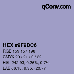 Color code: HEX #9F9DC6 | qconv.com
