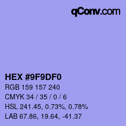 颜色代码: HEX #9F9DF0 | qconv.com