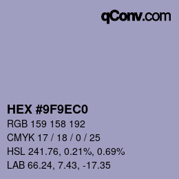 カラーコード: HEX #9F9EC0 | qconv.com