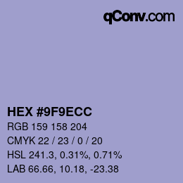 颜色代码: HEX #9F9ECC | qconv.com