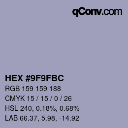 カラーコード: HEX #9F9FBC | qconv.com