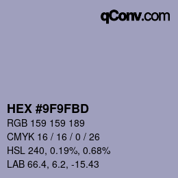 Color code: HEX #9F9FBD | qconv.com