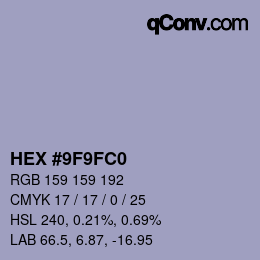 カラーコード: HEX #9F9FC0 | qconv.com