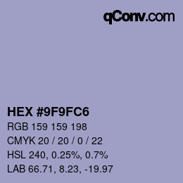 颜色代码: HEX #9F9FC6 | qconv.com