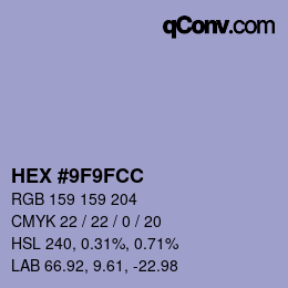 颜色代码: HEX #9F9FCC | qconv.com