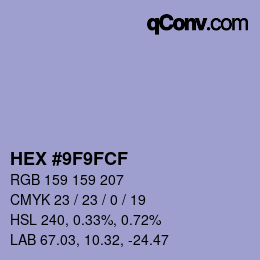 Color code: HEX #9F9FCF | qconv.com