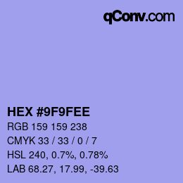 Color code: HEX #9F9FEE | qconv.com